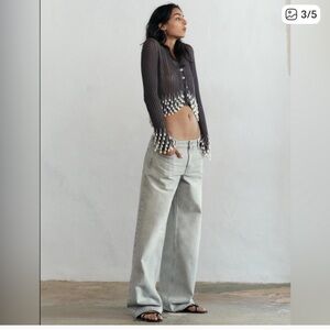 Zara Light Gray Wide Leg Mid Rise Relaxed Soft Jean Bloggers 4 NWOT
